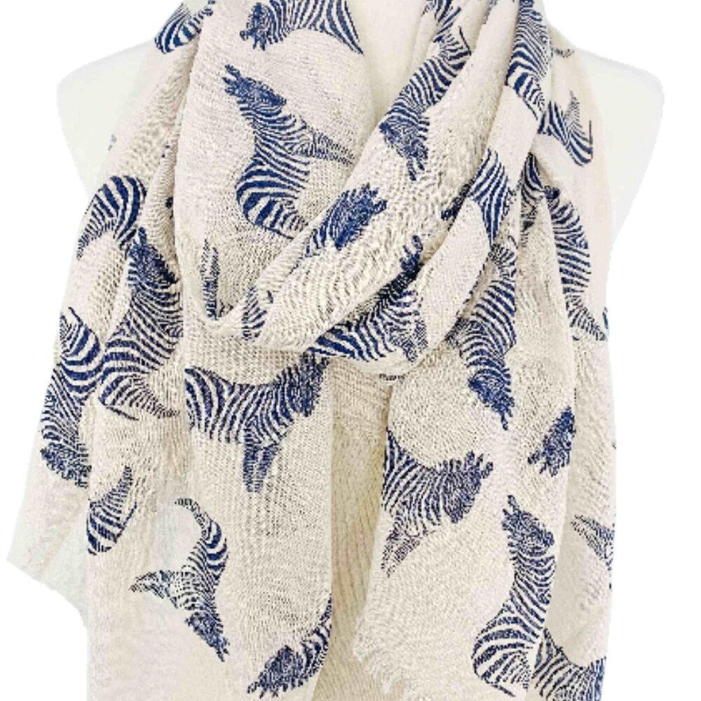 🦓 Blue Zebra Cotton Scarf –Wild Print • Soft Cotton • Easy Care
